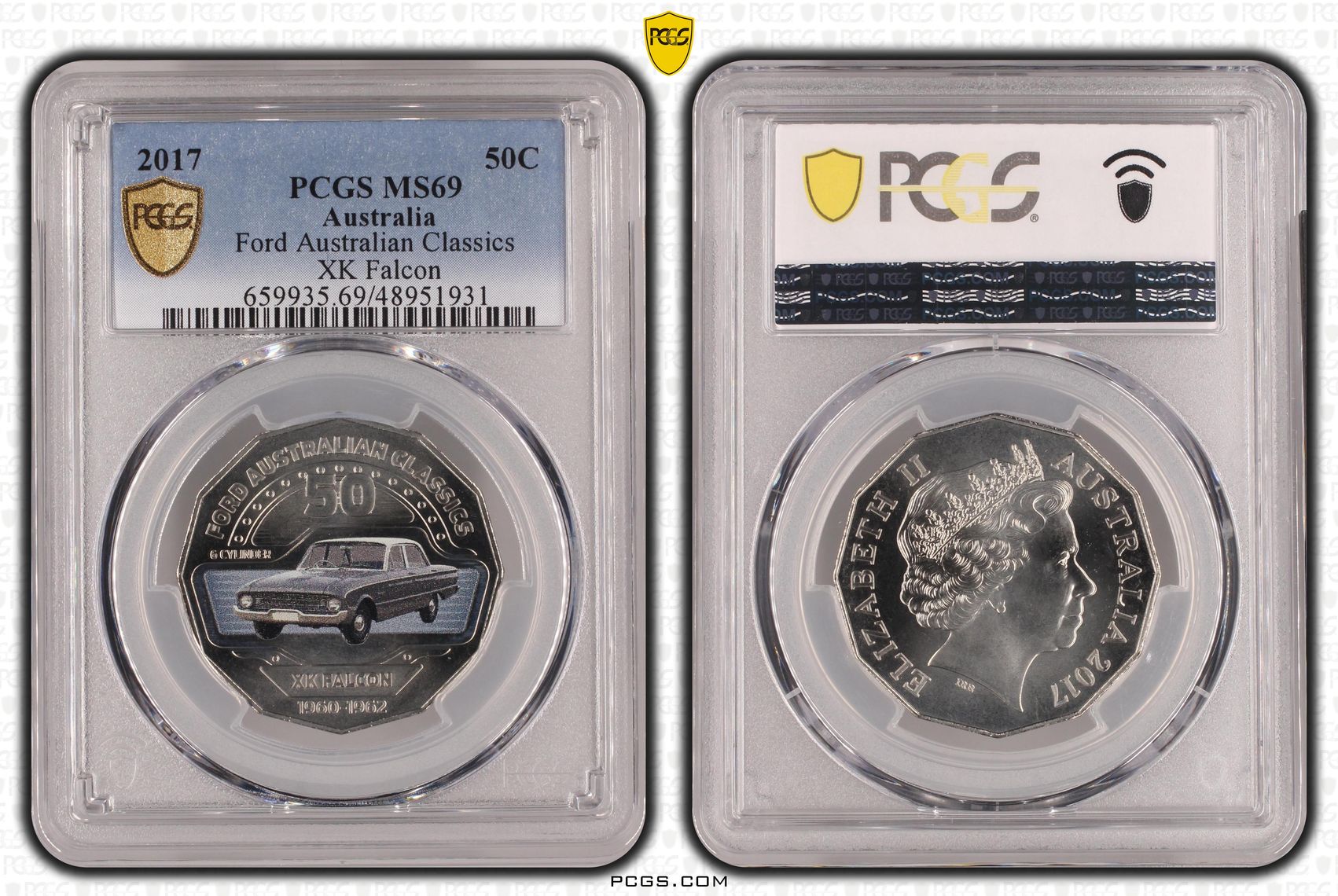 129 · Ford Australian Classics - XK Falcon, Fifty Cent, 2017, PCGS MS69