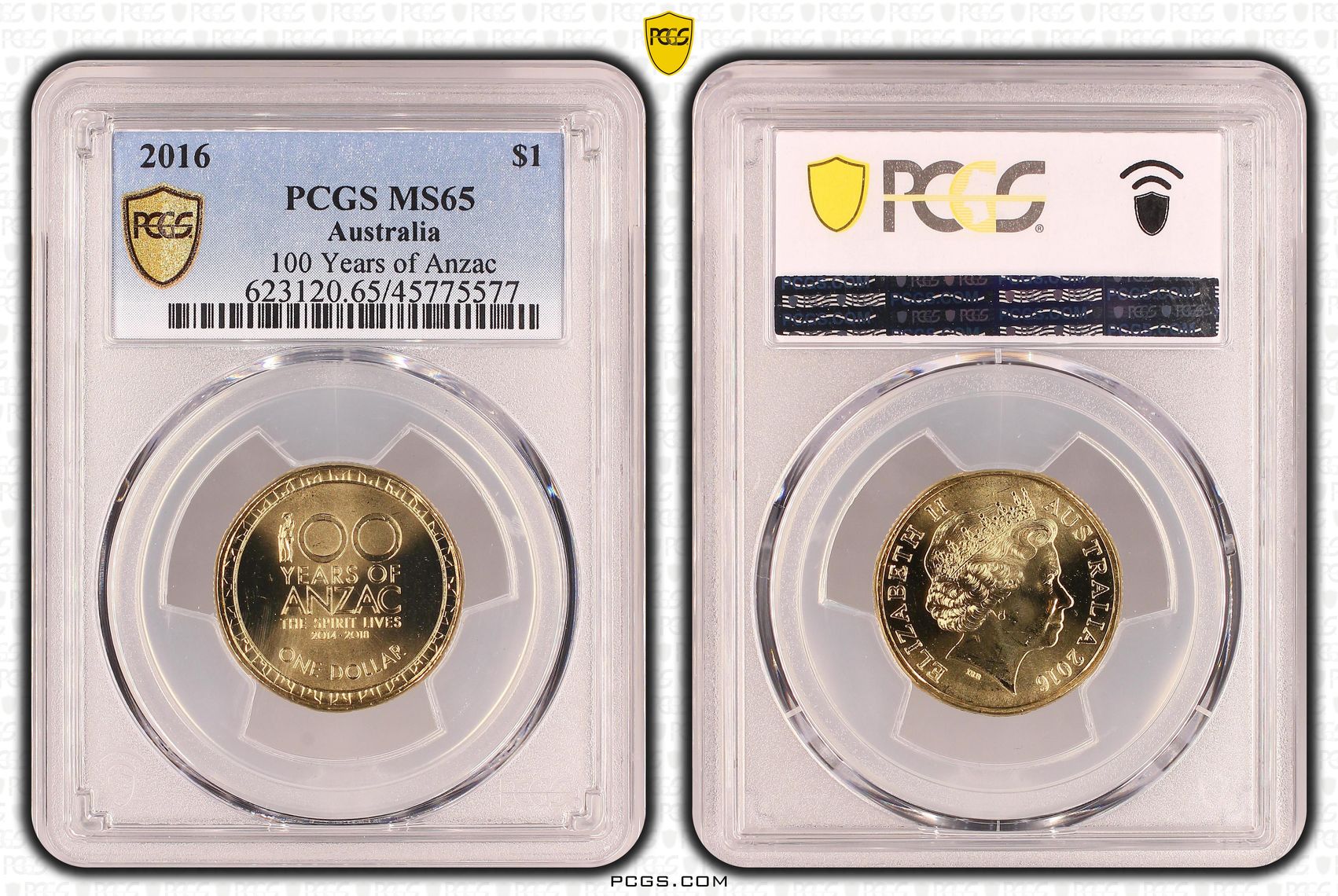 100 Years of Anzac, One Dollar, 2016, PCGS MS65