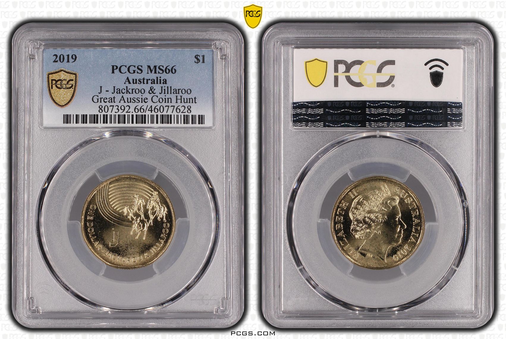 2019 Australia One Dollar, $1 J - Jackroo & Jillaroo Great Aussie Coin Hunt PCGS - MS66 -628