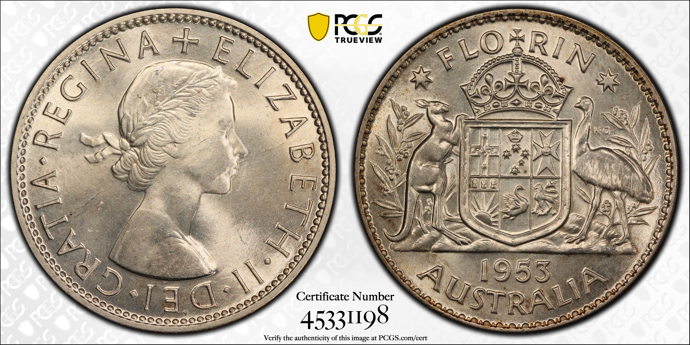 Elizabeth II, Florin, 1953(m), PCGS MS64