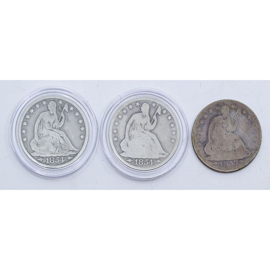Box 3pc US Seated Liberty Silver Half Dollars - 1853-O & 1854-O