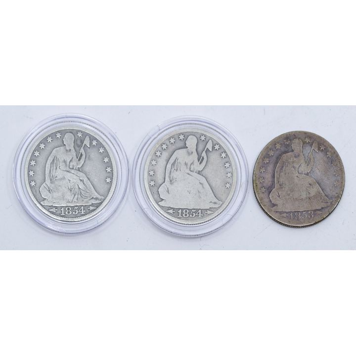Box 3pc US Seated Liberty Silver Half Dollars - 1853-O & 1854-O