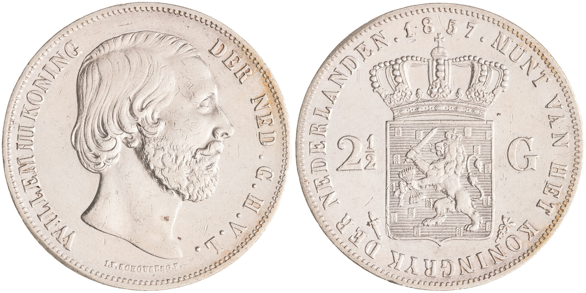 Netherlands, Willem III, Two and a Half Gulden, 1857, VF