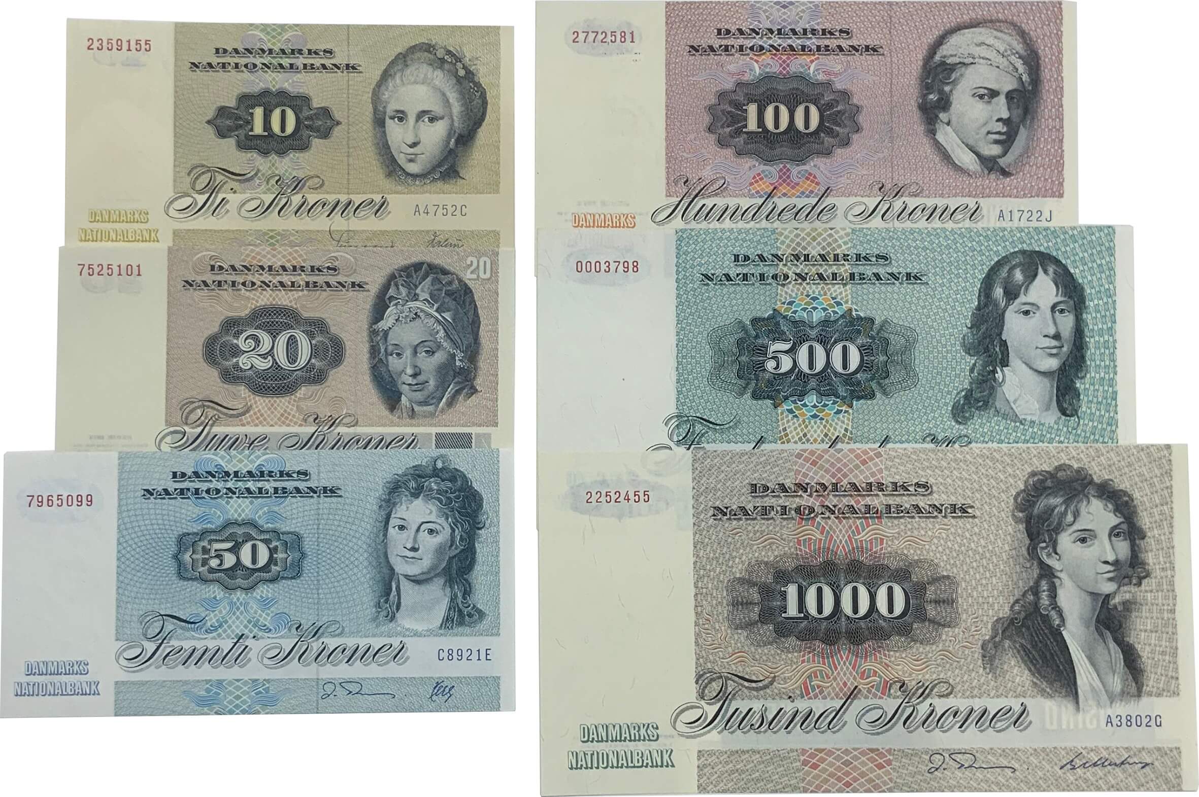 デンマーク-Denmark. Banknote. クローネ. 紙幣6枚揃 1972年. 未使用 