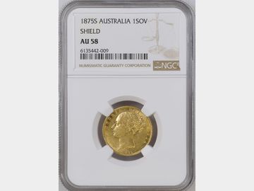 1875 VICTORIA YOUNG HEAD SHIELD SYDNEY MINT GOLD SOVEREIGN AU58