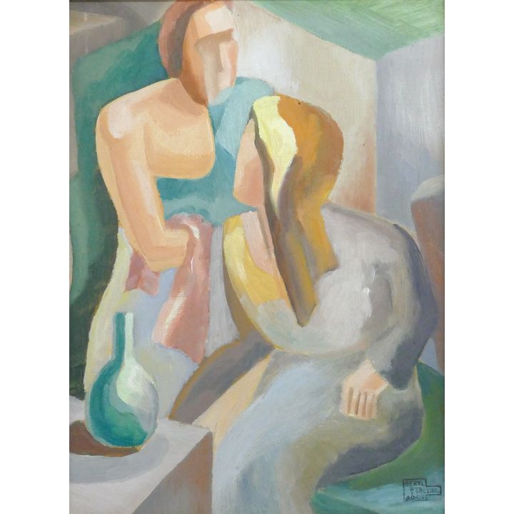 Beryl Adair Trezise ''Composition, Two Figures'' 1940 Oil on Board