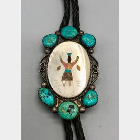 Vintage Gaun Dancer Inlay & Turquoise Bolo