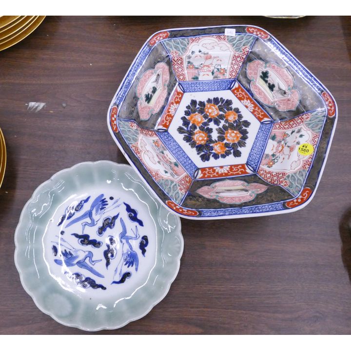 2pc Japanese Meiji Porcelain Dishes- 8.5'' and 12''