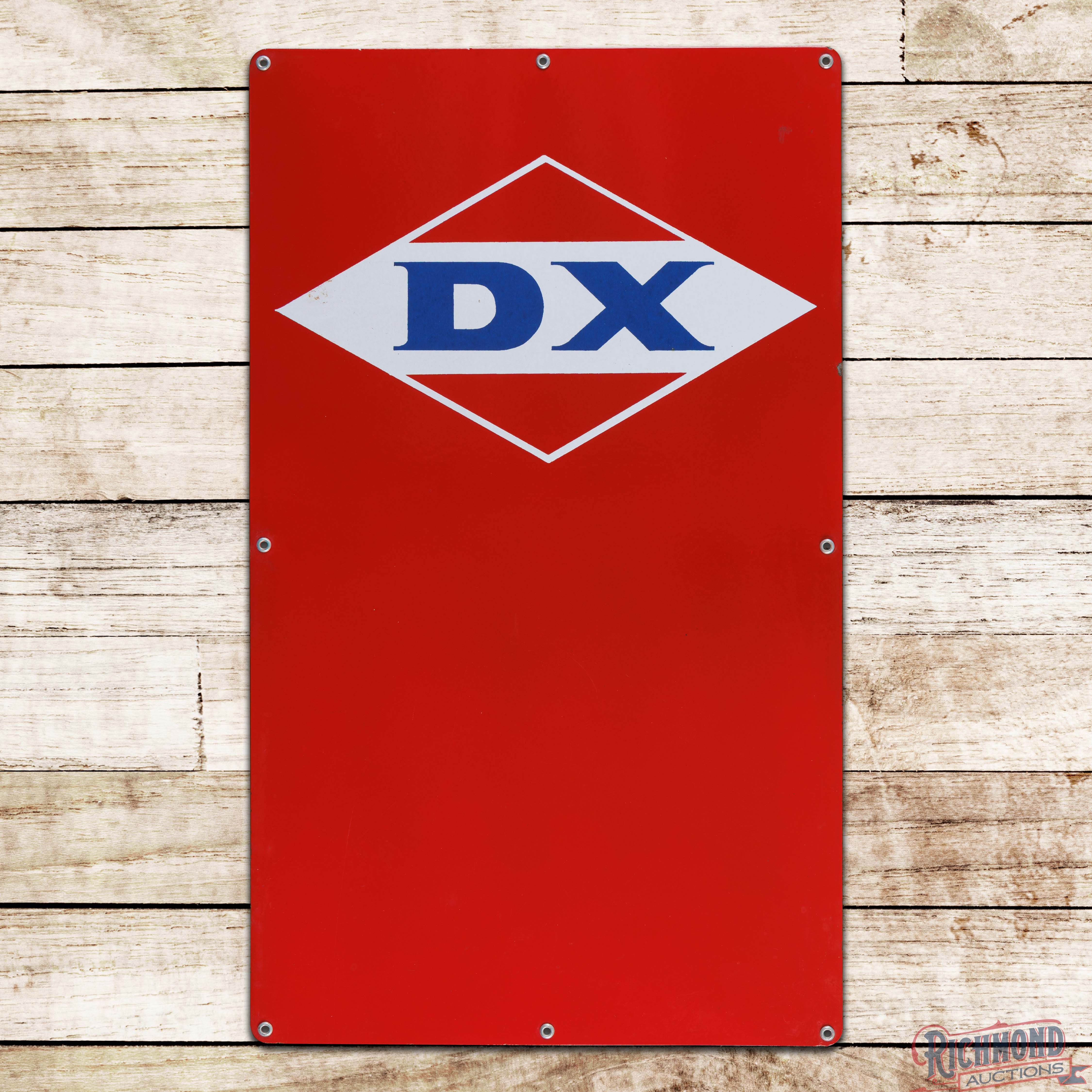 DX Gasoline Single Sided Porcelain Pump Plate Sign w/ Logo | Richmond ...