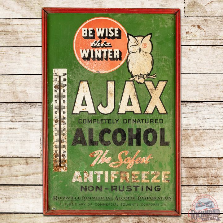 Ajax Anti-Freeze "Be Wise this Winter' SST Thermometer Sign w/ Owl