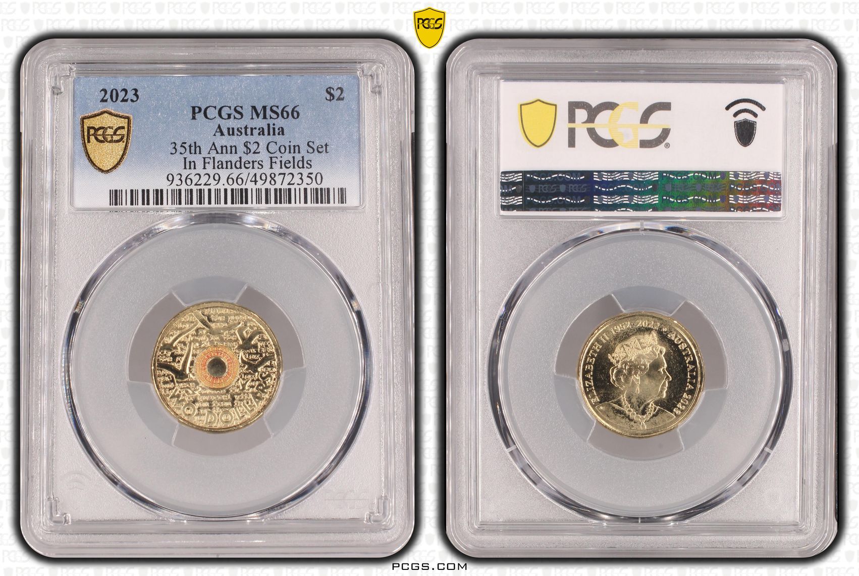 35th Ann $2 Coin Set Colourised In Flanders Fields, Two Dollar, 2023, PCGS MS66
