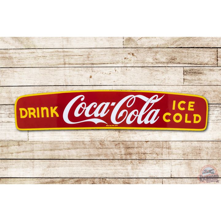 Canadian Drink Coca-Cola Ice Cold Porcelain Truck Valance Sign TAC 9