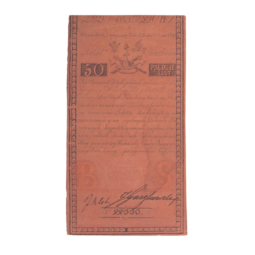 BILET SKARBOWY INSUREKCJI KOŚCIUSZKOWSKIEJ, 1794 R.