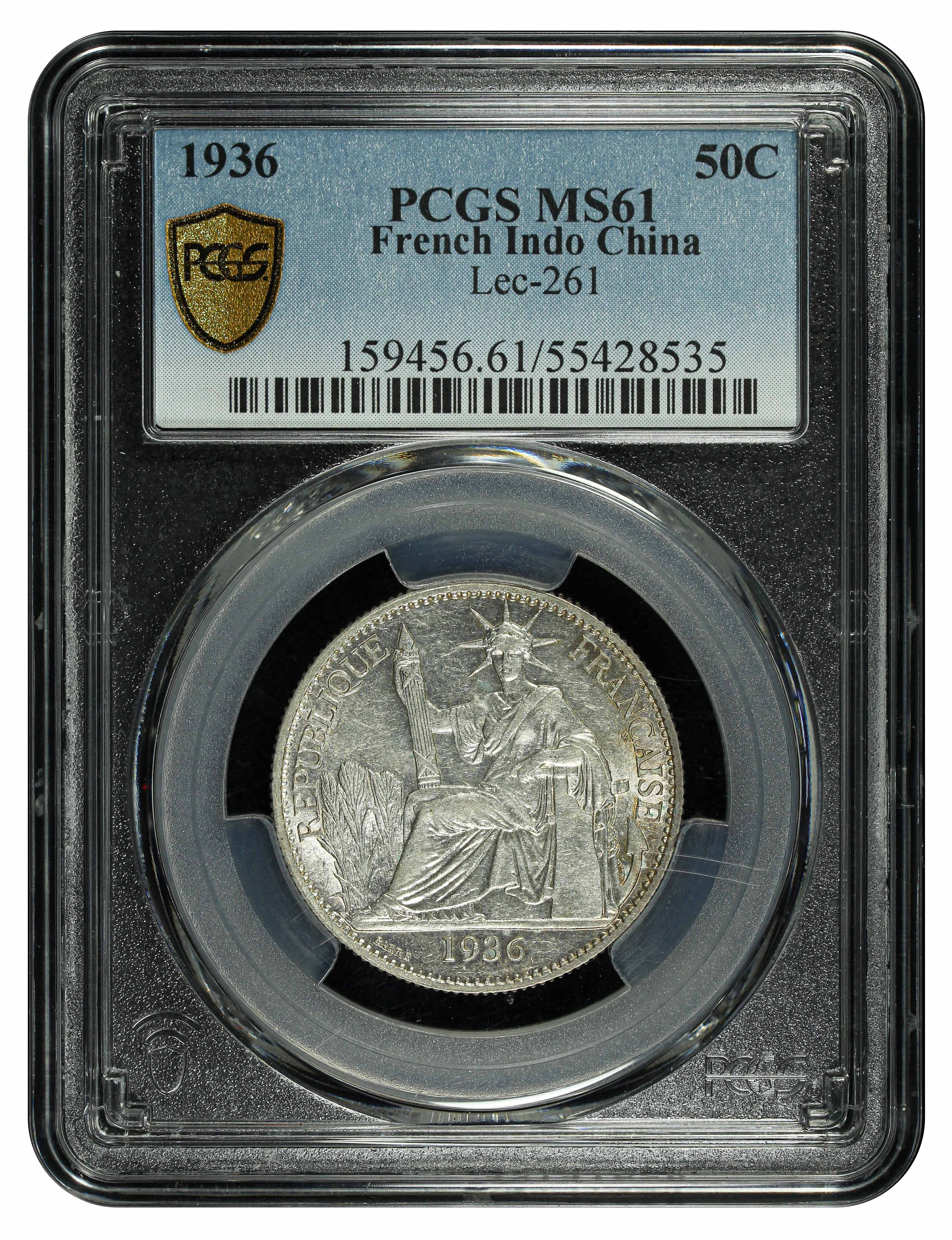 French Indo China, 1936, 50 Cents, Silver, PCGS MS61. | Unique