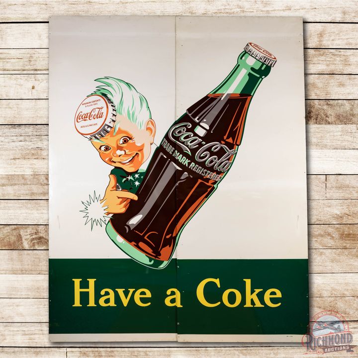 10' 1950 Sprite Boy "Have a Coke" Two Piece Tin Billboard Sign TAC 8.75