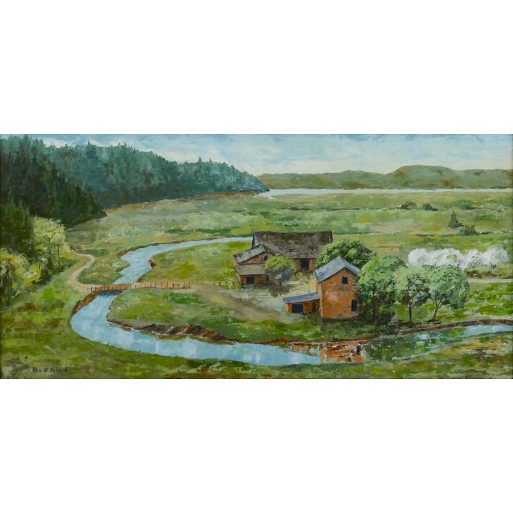 Rex B. Pierce ''Northwest Homestead'' Oil on Board Framed 22''x37''