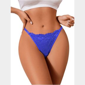 MILUMIA WOMEN CHEEKY SEXY LACE THONGS PANTIES LOW RISE G-STRING UNDERWEAR, ROYAL BLUE, LARGE