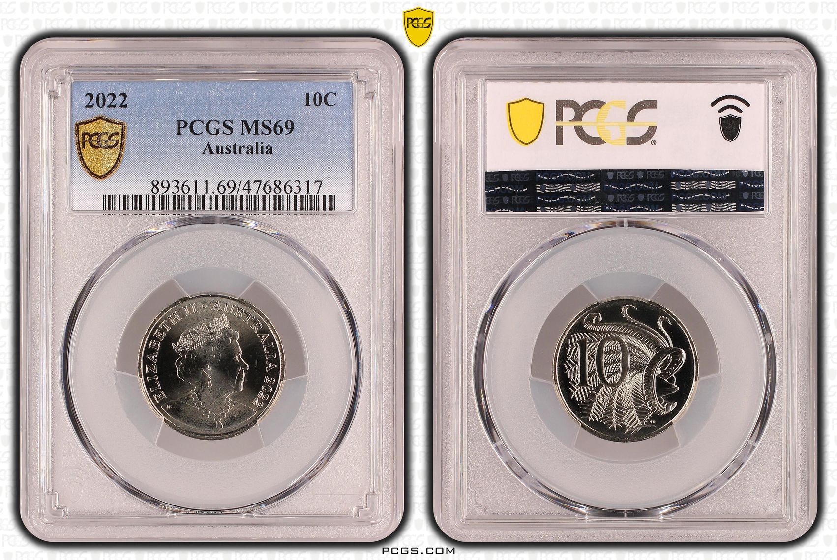 Elizabeth II, Pop 14/0, Ten Cent, 2022, PCGS MS69