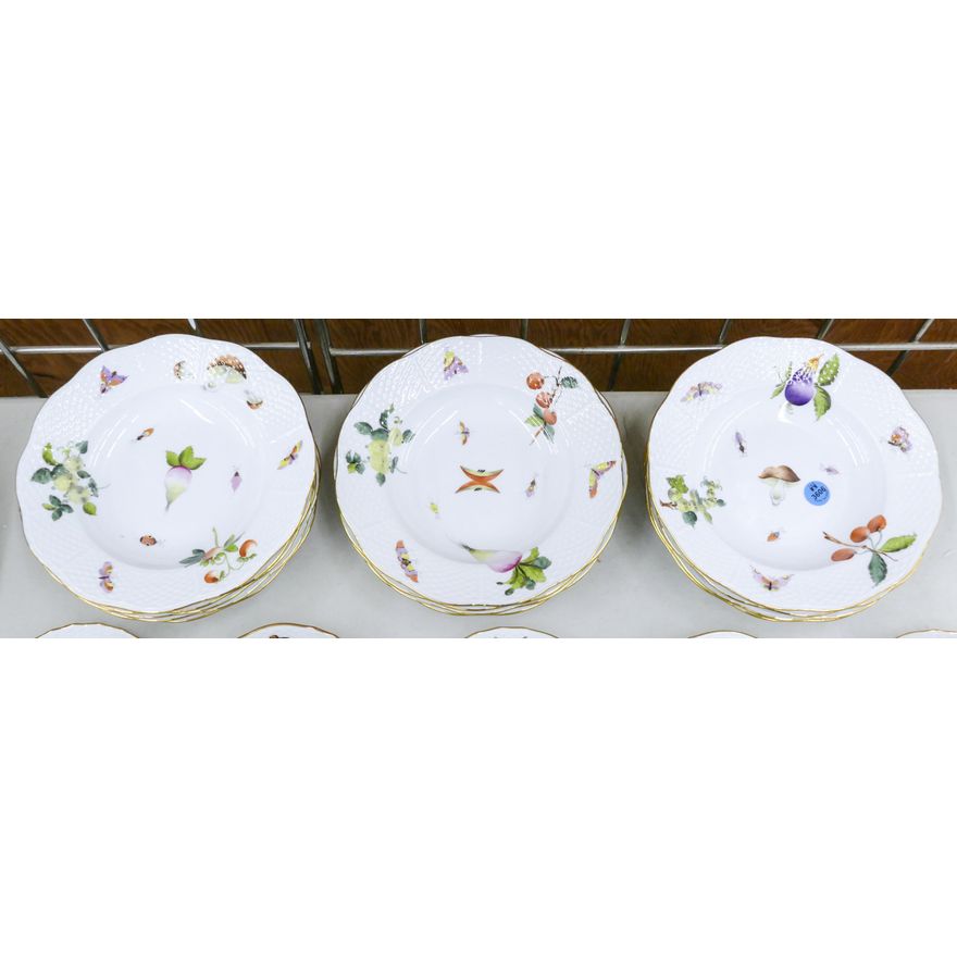 13pc Herend Fruits & Flowers Porcelain Bowls 8''