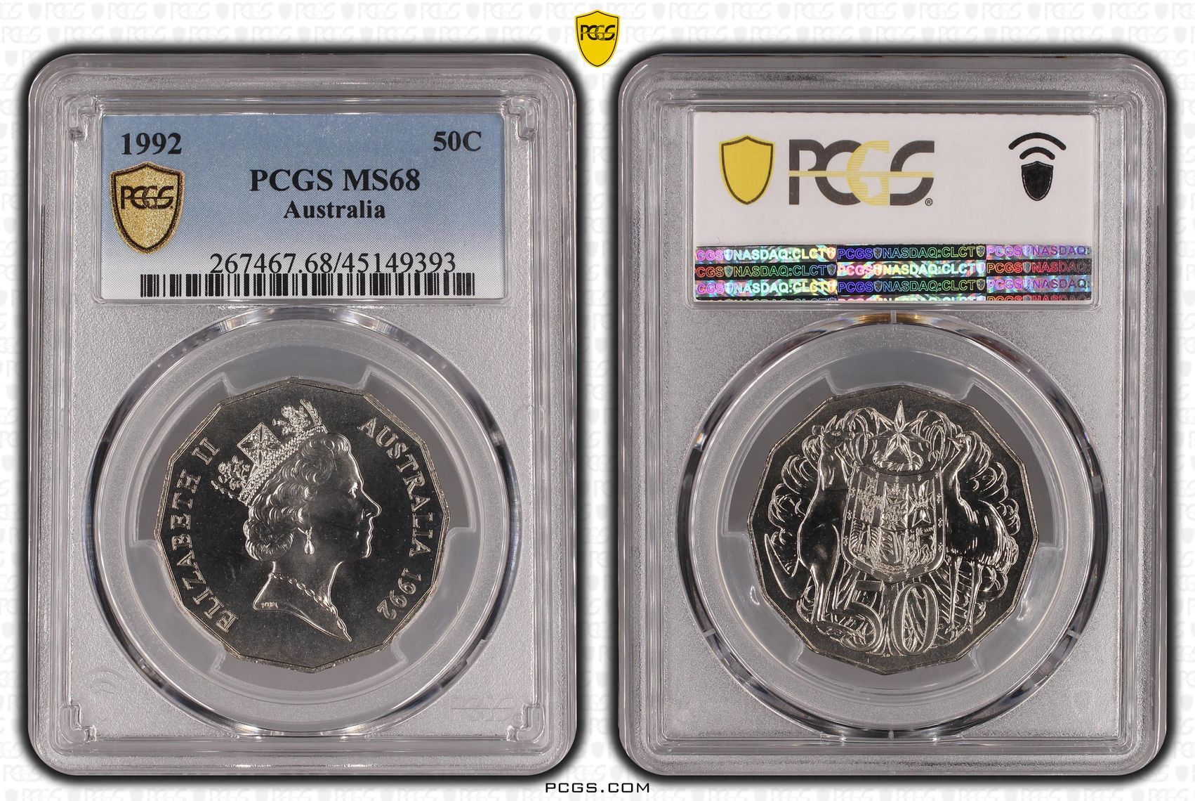 1992 Australia Fifty Cent, 50c PCGS - MS68 -393