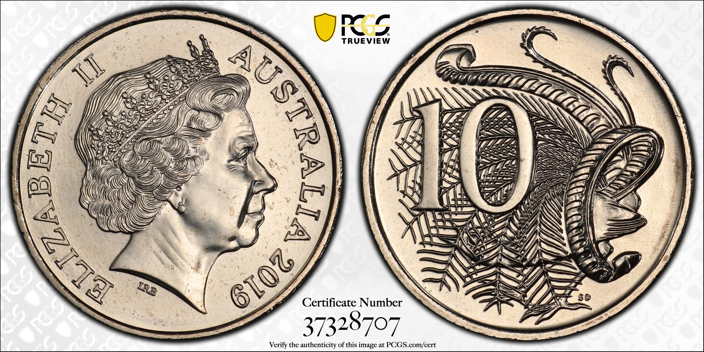 Elizabeth II, I. Rank-Broadley Effigy, Ten Cent, 2019, PCGS MS66