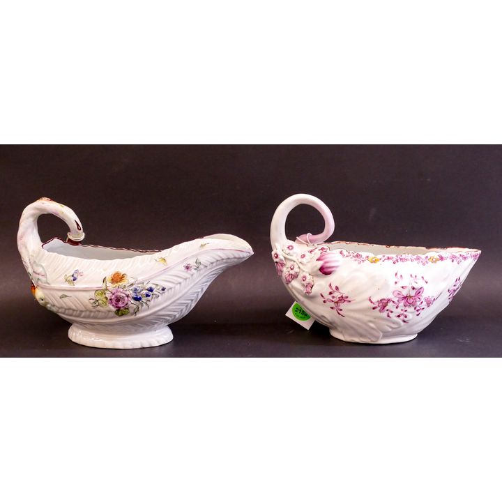 2pc Antique French Faience Sauce Boats- some old repairs- 7.5'' and 8.5'' (#86)