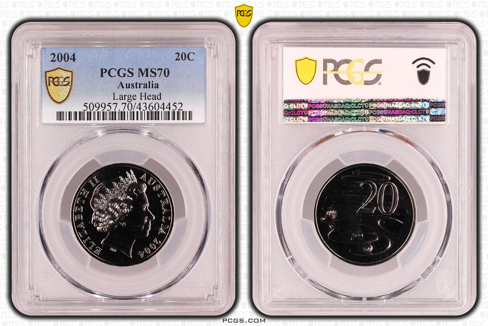 42 · 2004 Australia Twenty Cent, 20c Large Head PCGS - MS70 POP 5/0 -452
