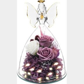 FOREVER FLOWERS PRESERVED ROSE IN ANGEL FIGURINES GIFTS FOR WOMEN MOM GRANDMA HER, PURPLE ROSES AS MOTHERS DAY FLOWER GIFTS, BIRTH