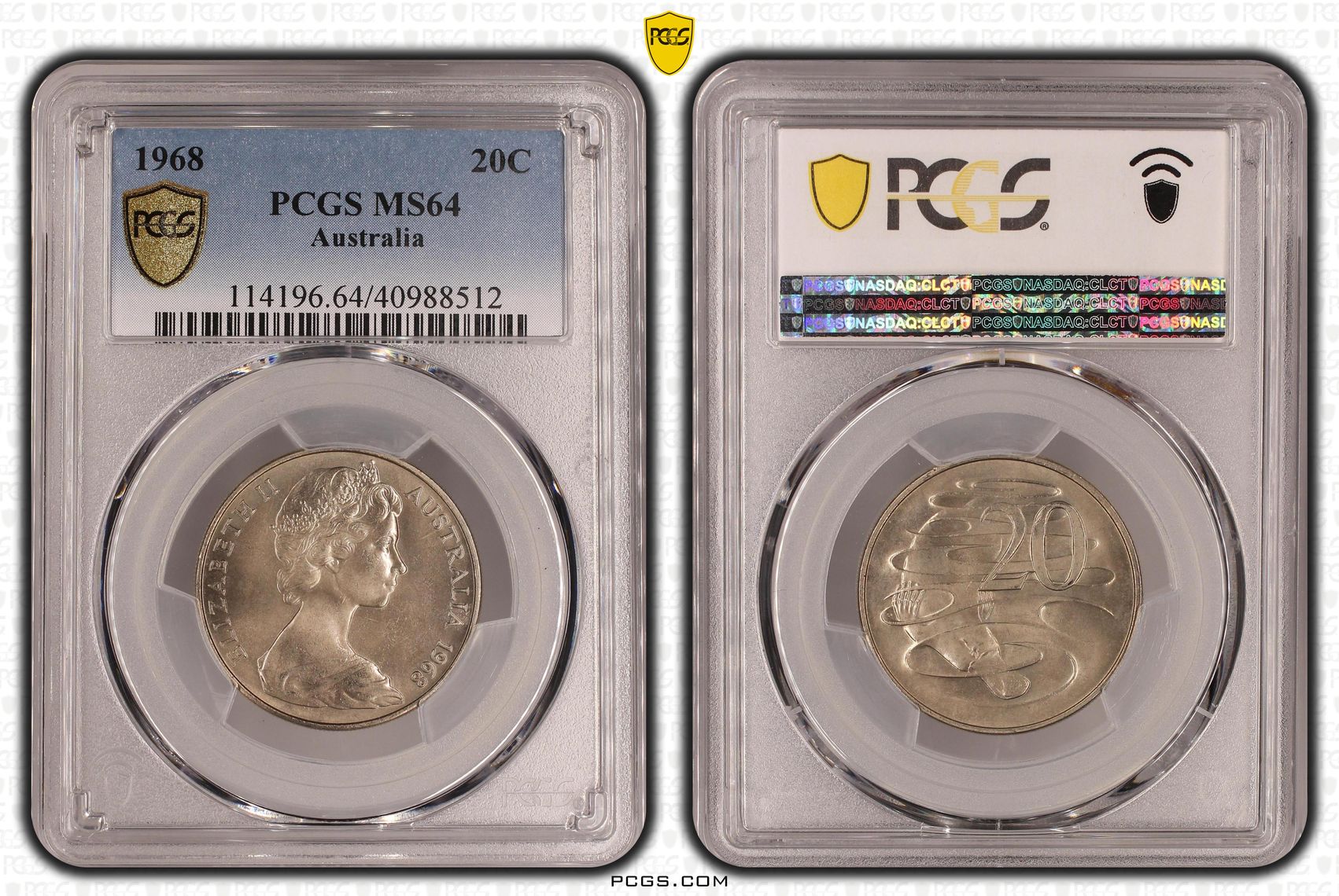 Elizabeth II, Twenty Cent, 1968, PCGS MS64