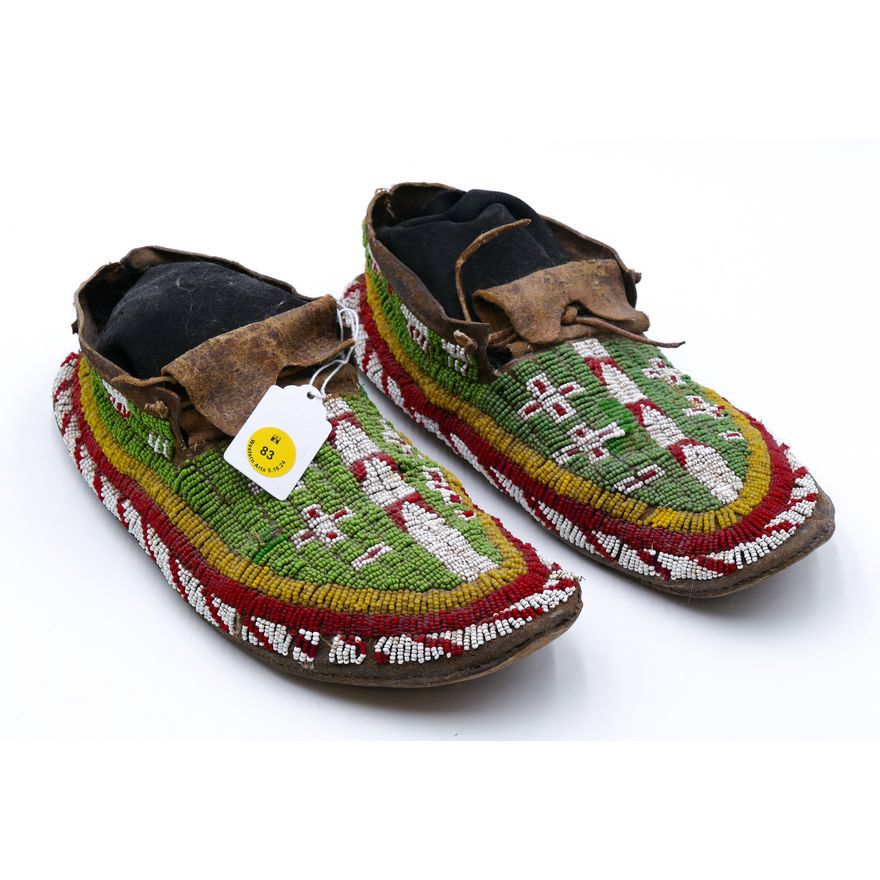 Pair Antique Plains Indian Beaded Moccasins