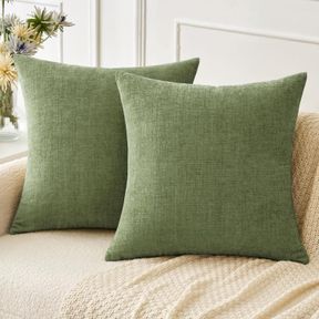 MIULEE PACK OF 2 COUCH THROW PILLOW COVERS 18X18 INCH SOFT SAGE GREEN CHENILLE PILLOW COVERS FOR SOFA LIVING ROOM SOLID DYED PILLO