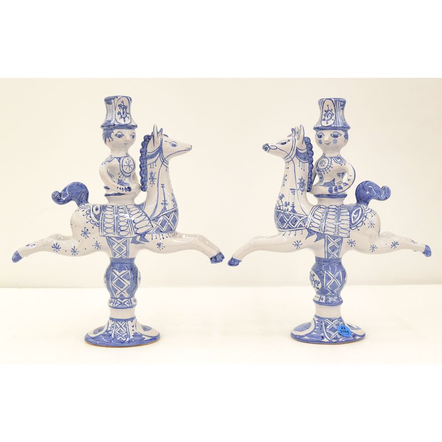 Pair Bjorn Wiinblad Danish Equestrian Figural Candlesticks 12.5''