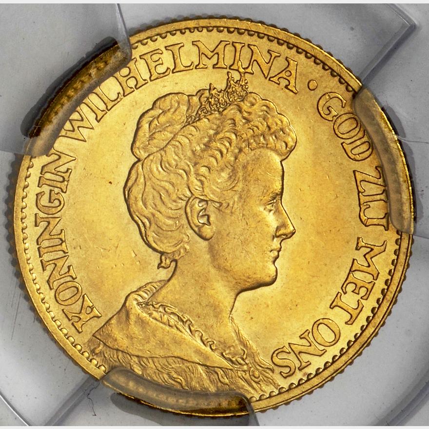 ｵﾗﾝﾀﾞ ｳｨﾙﾍﾙﾐﾅ女王像 10ｸﾞﾙﾃﾞﾝ金貨 1911年 KM149 | Taisei Auction