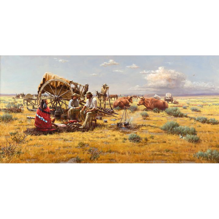 Ted Long (1932-2007), Red Men & Red River Cart Traders