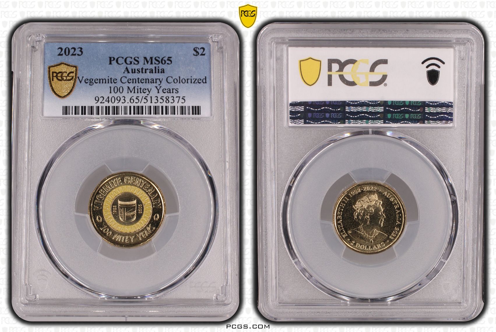 Vegemite Centenary Colorized 100 Mitey Years, Two Dollar, 2023, PCGS MS65