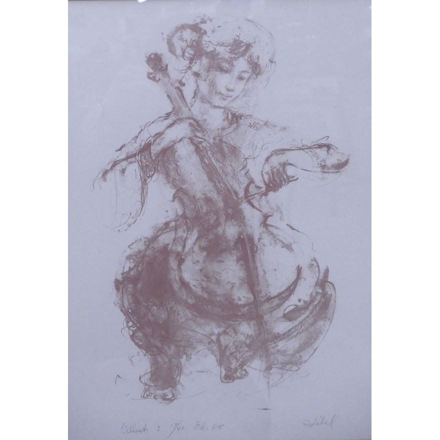 Edna Hibel 'Cellist One' S/N Lithograph Framed- 27x21''