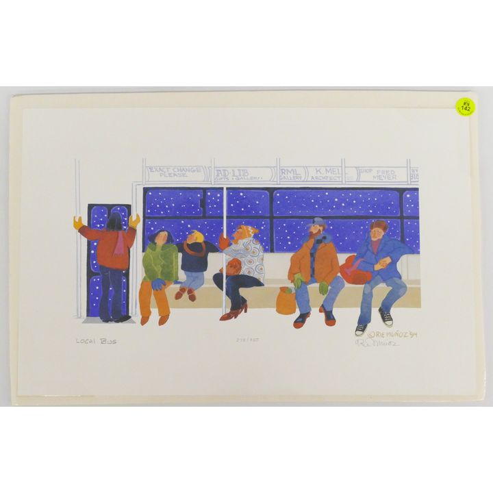 Rie Munoz ''Local Bus'' 1994 Signed Print 11'' x 17'' Sheet.