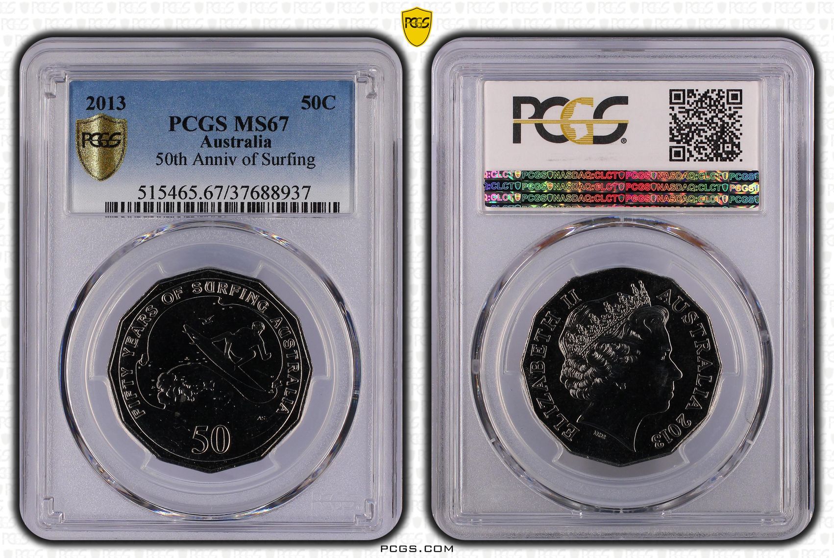Elizabeth II, 50th Anniv of Surfing, Fifty Cent, 2013, PCGS MS67