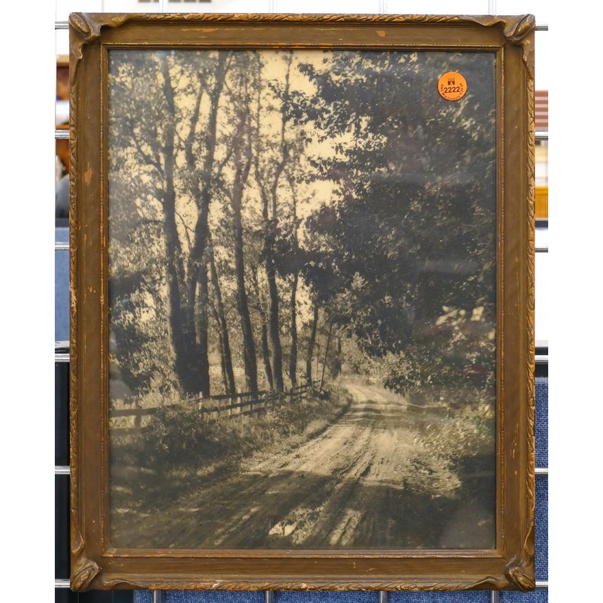 Antique Forest Road Sepia Photo in Piecrust Frame 15''x12''