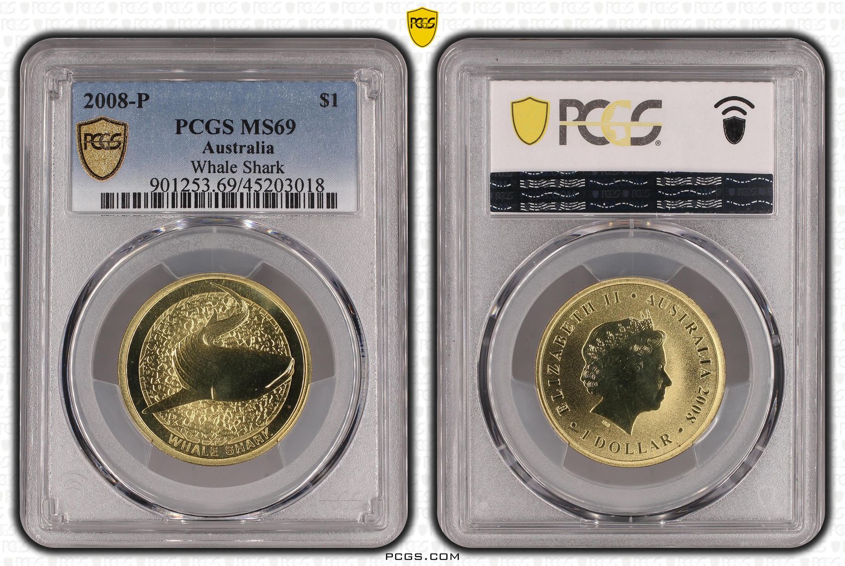 2008-P Australia One Dollar, $1 Whale Shark PCGS - MS69 POP 1/0 -018