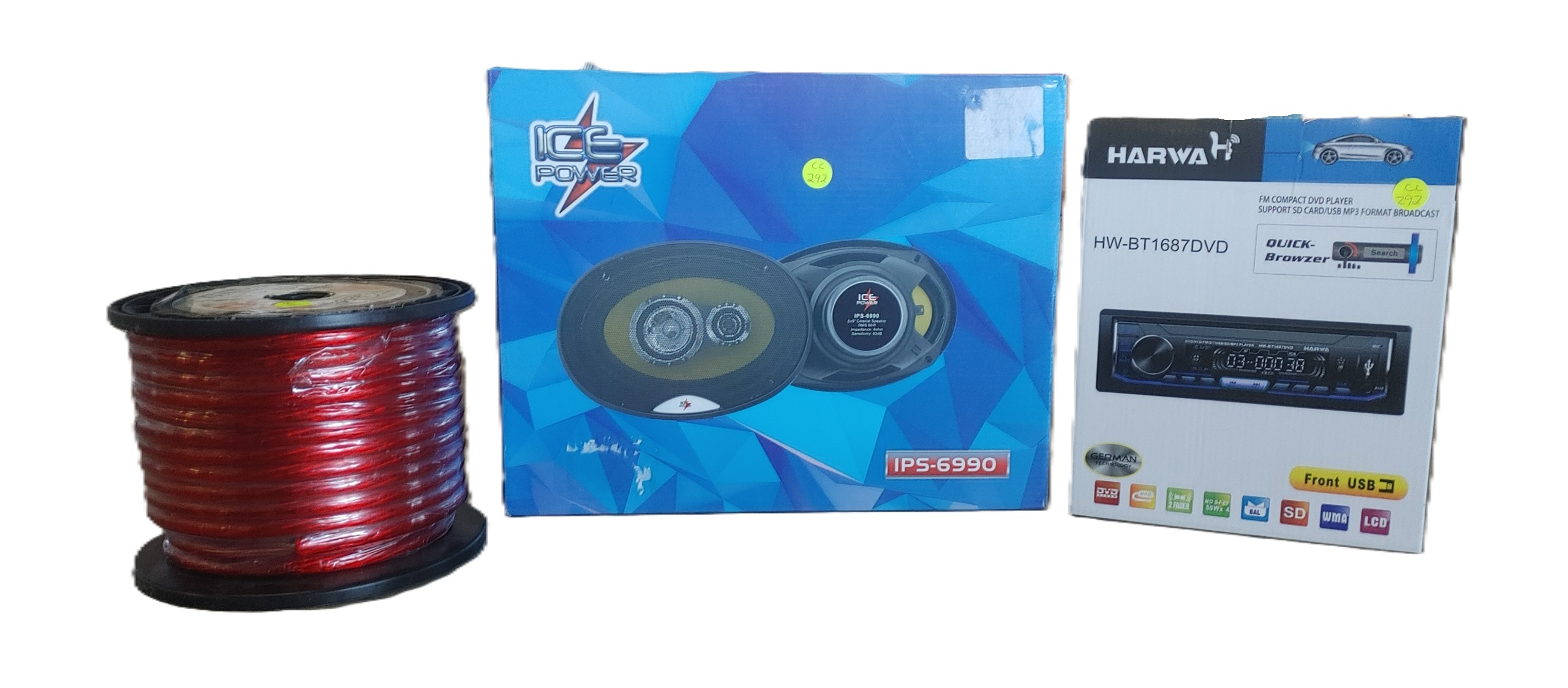 Harwa Solar Radio & Ice Power 6x9 Speakers & Red Audio Cables | Aucor