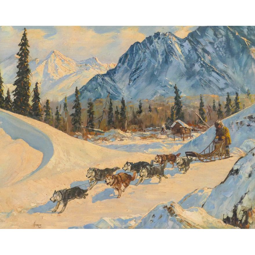 Ellen Henne Goodale ''Winter Dog Sledding'' Oil