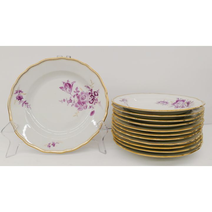 12pc Meissen Pink Flower Porcelain Dinner Plates
