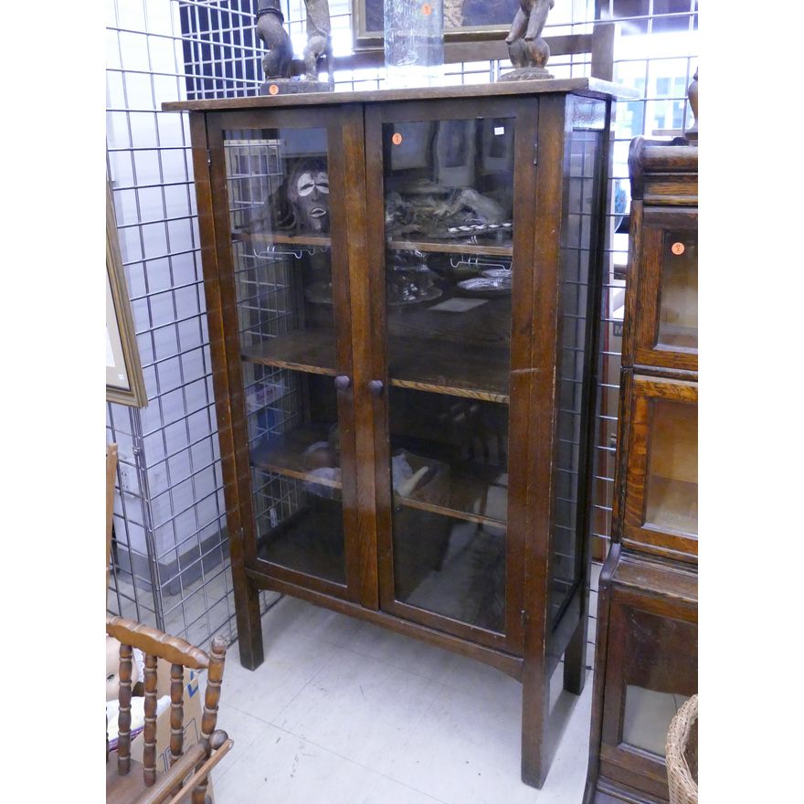 Arts & Crafts Oak Small China Cabinet- 60x35x15''