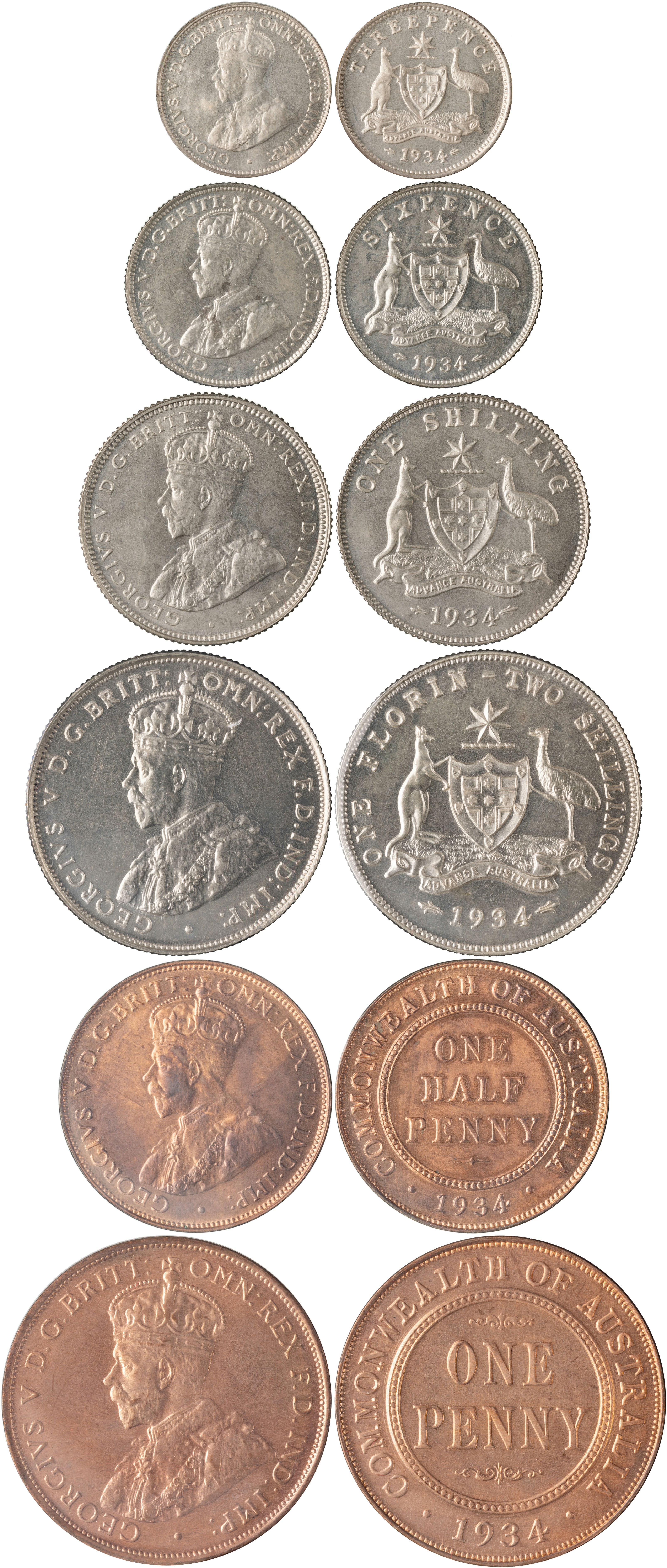George V, Set, Halfpenny - Florin, 1934, FDC