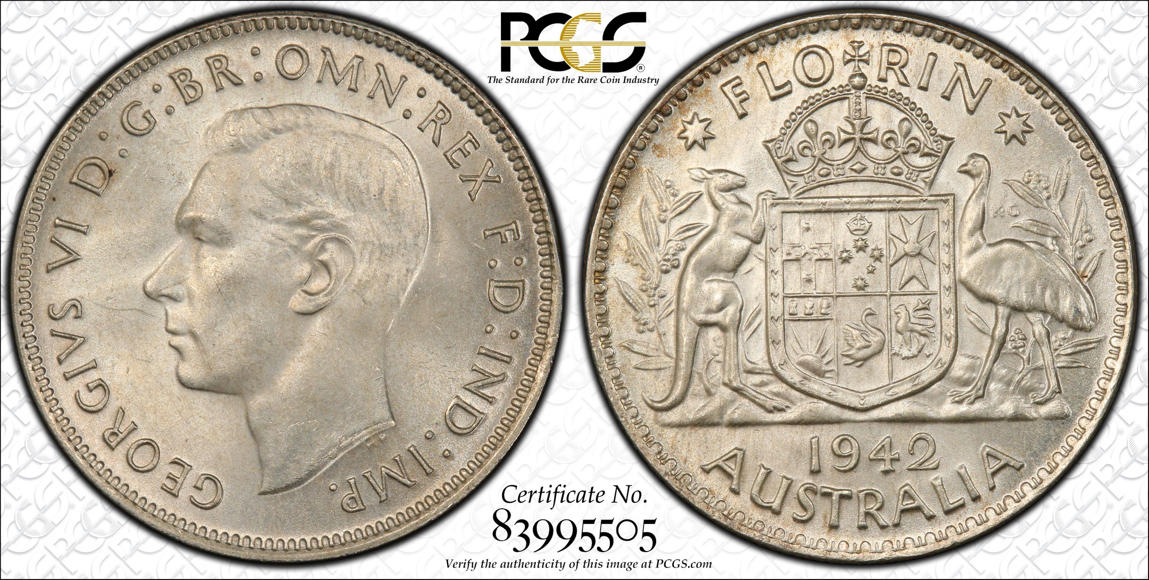 George VI, Florin, 1942, PCGS MS64