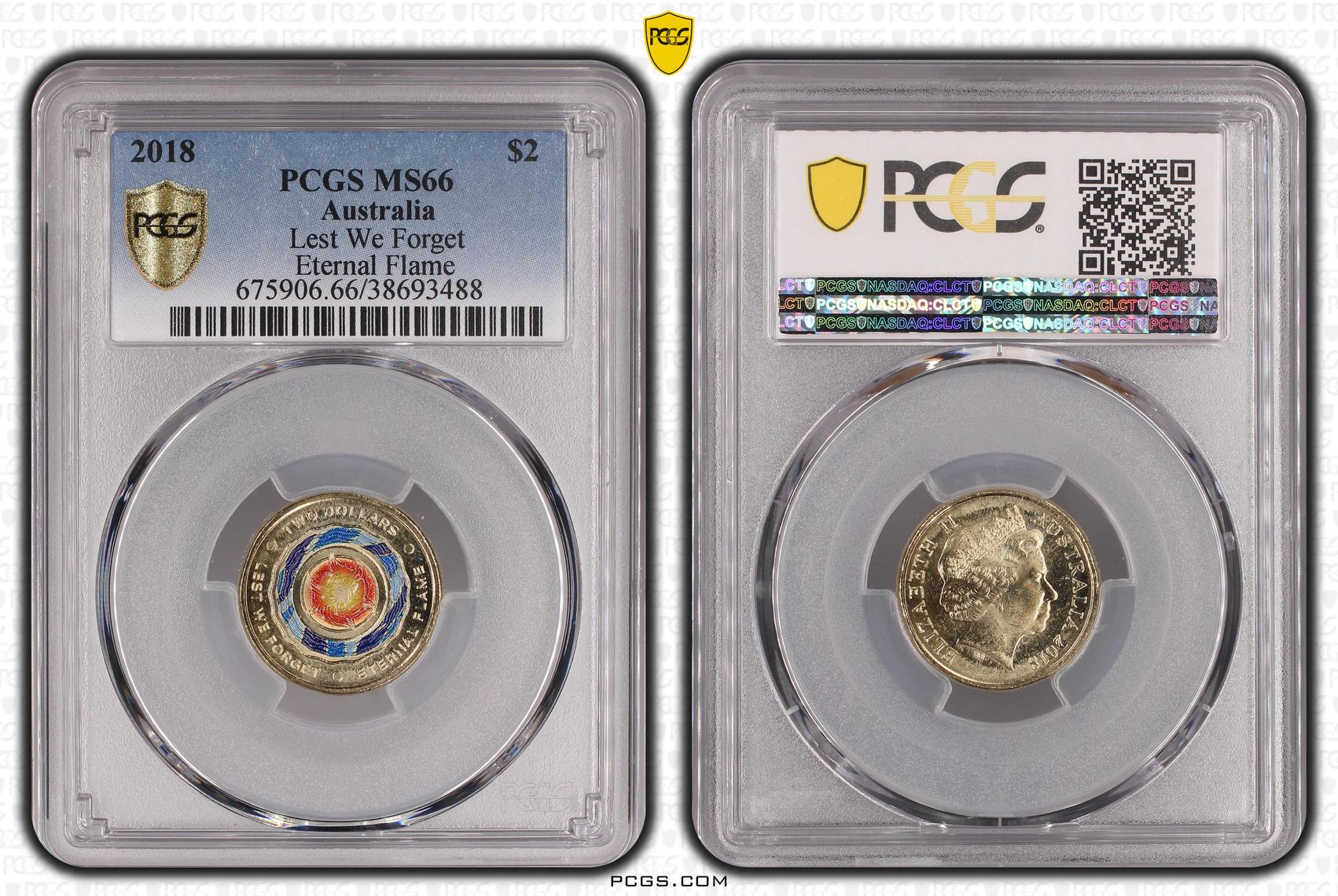 2018 Australia Two Dollar, $2 Lest We Forget - Eternal Flame PCGS - MS66 -488
