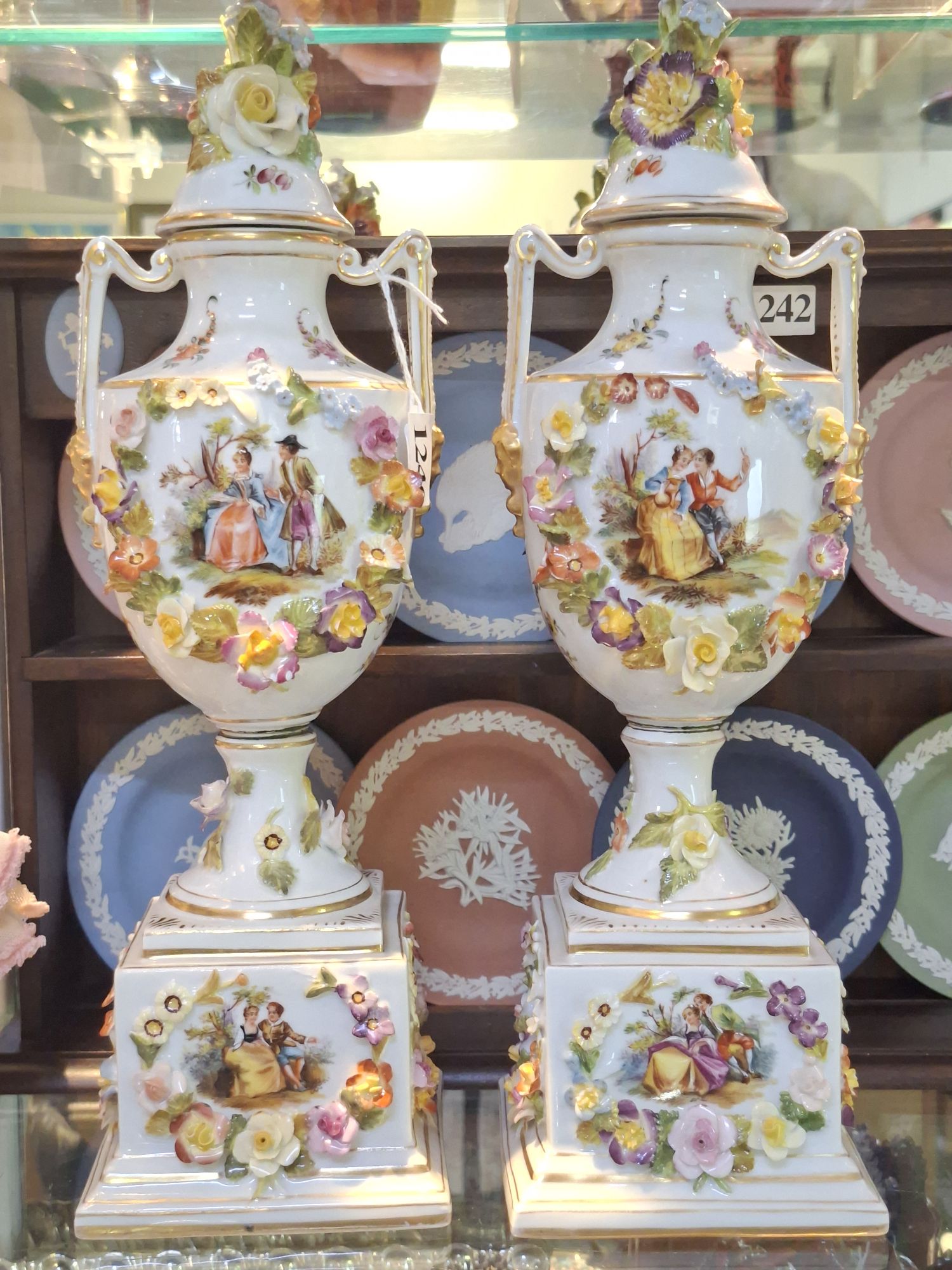 A Pair Of Dresden Mantle Vases