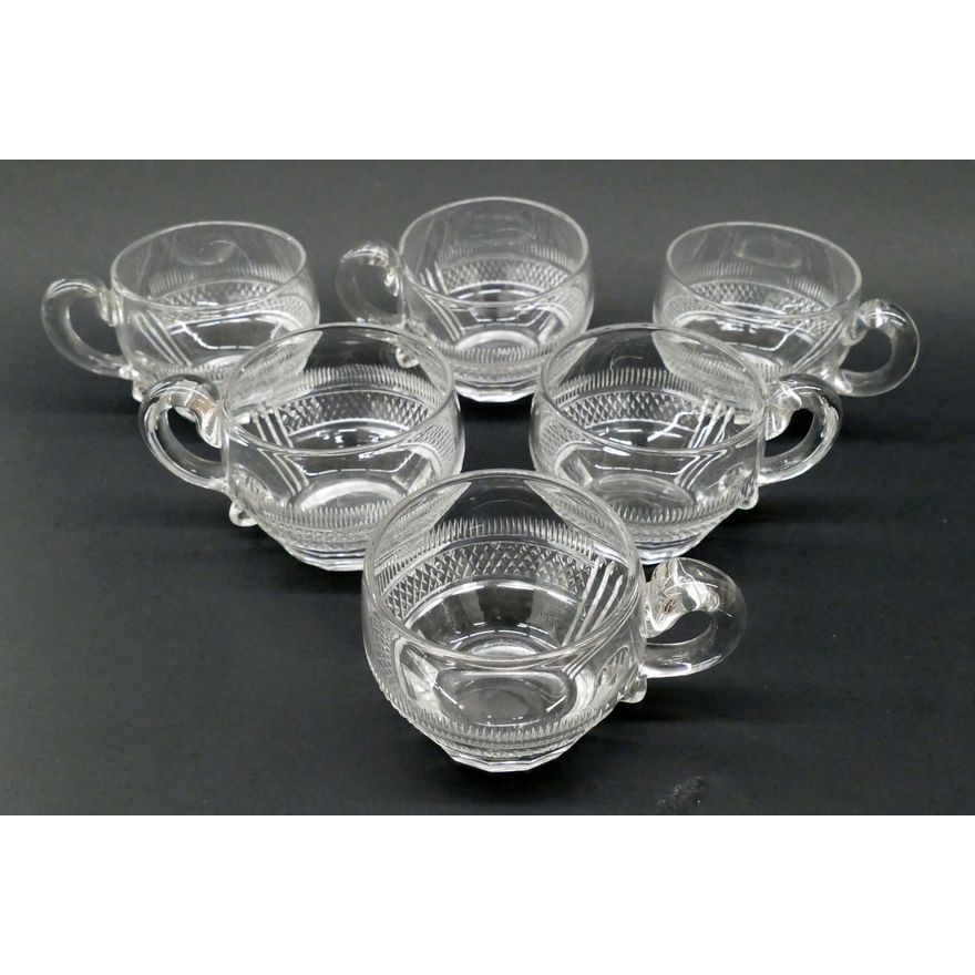 6pc Set Georgian Panel Cut Crystal Punch Cups, c.1820