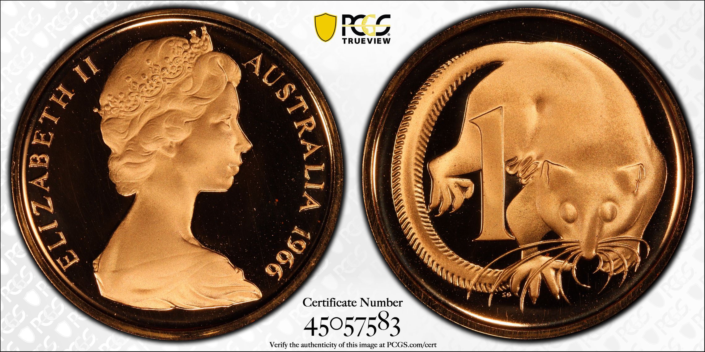 1966 Australian One Cent, 1c Proof PCGS - PR69DCAM -583